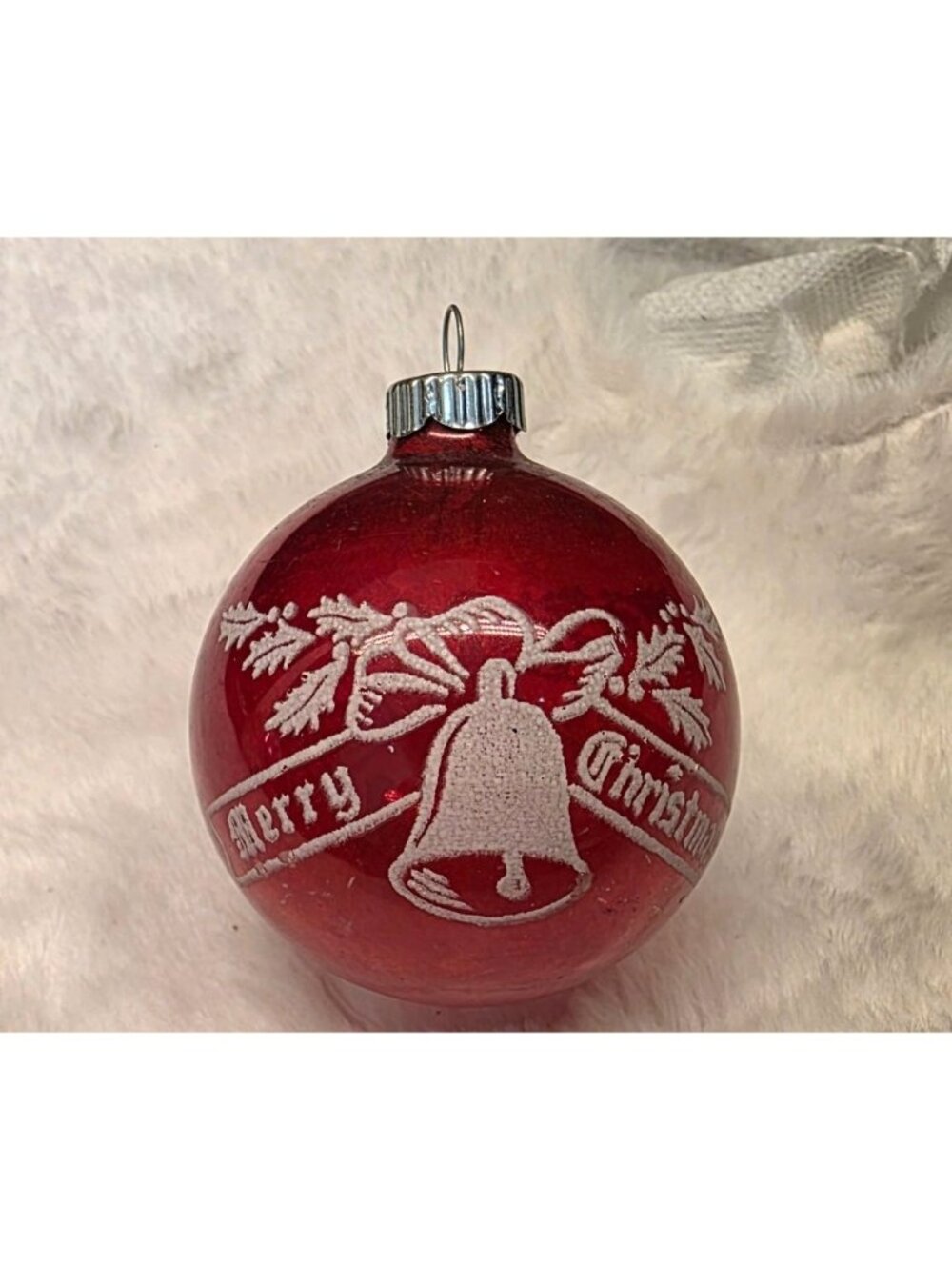 Vintage MCM Unsilvered Mercury Glass Stenciled Shiny Brite Christmas Ornament
